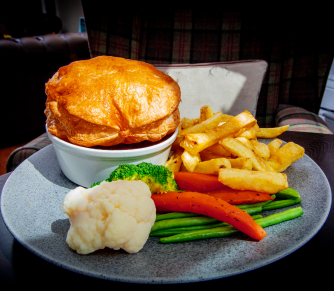Pie, chips and veg