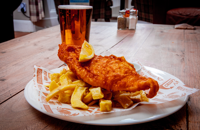 Beer battered cod and chips